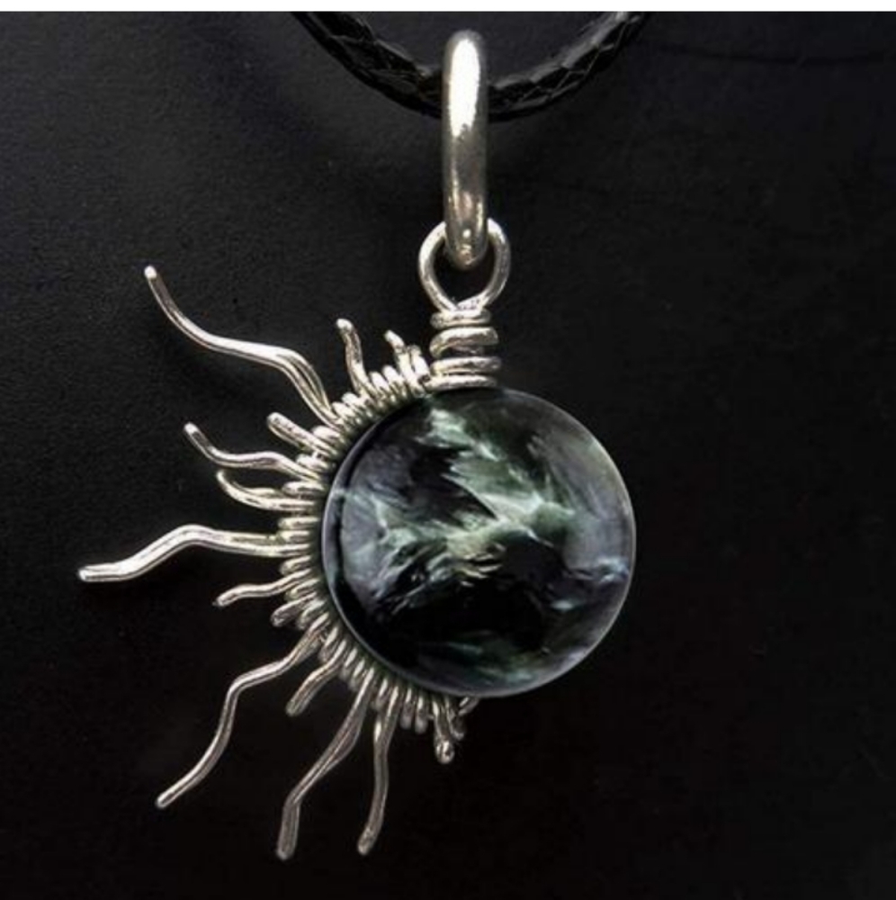 Seraphinite Stainless Steel wire wrapped sun pendant